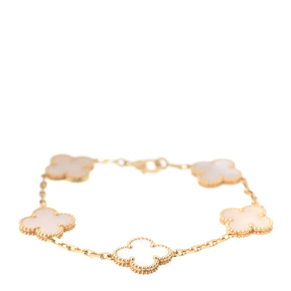 Van Cleef & Arpels 18K Yellow Gold Mother of Pearl 5 Motifs Vintage Alhambra Bracelet 1 of 8
