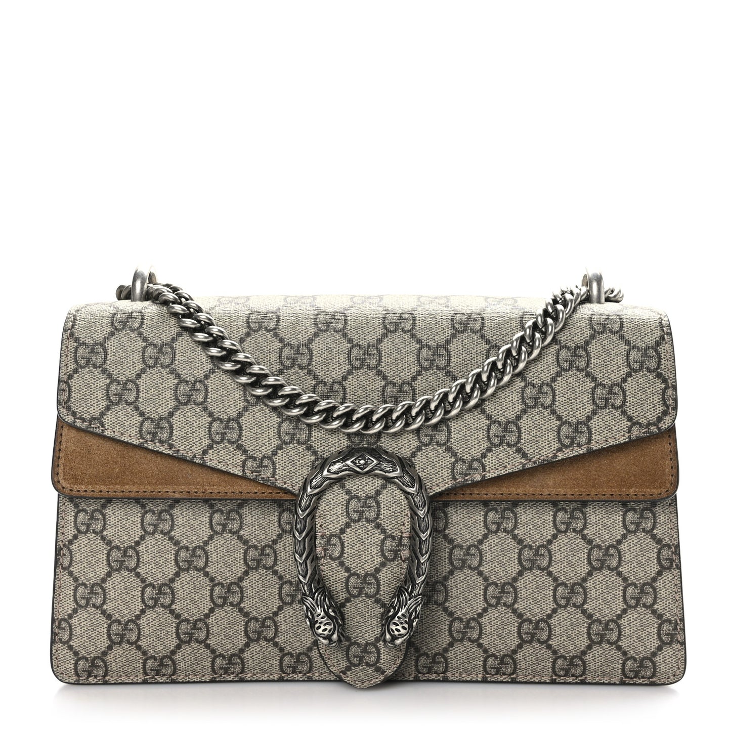 GG Supreme Monogram Suede Crystal Small Dionysus Shoulder Bag Beige Ebony Taupe