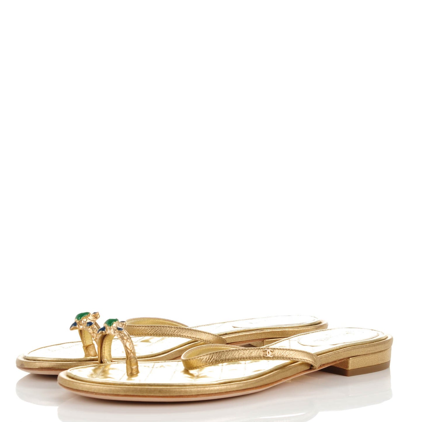 Metallic Calfskin Jeweled Sandals 37.5 Gold