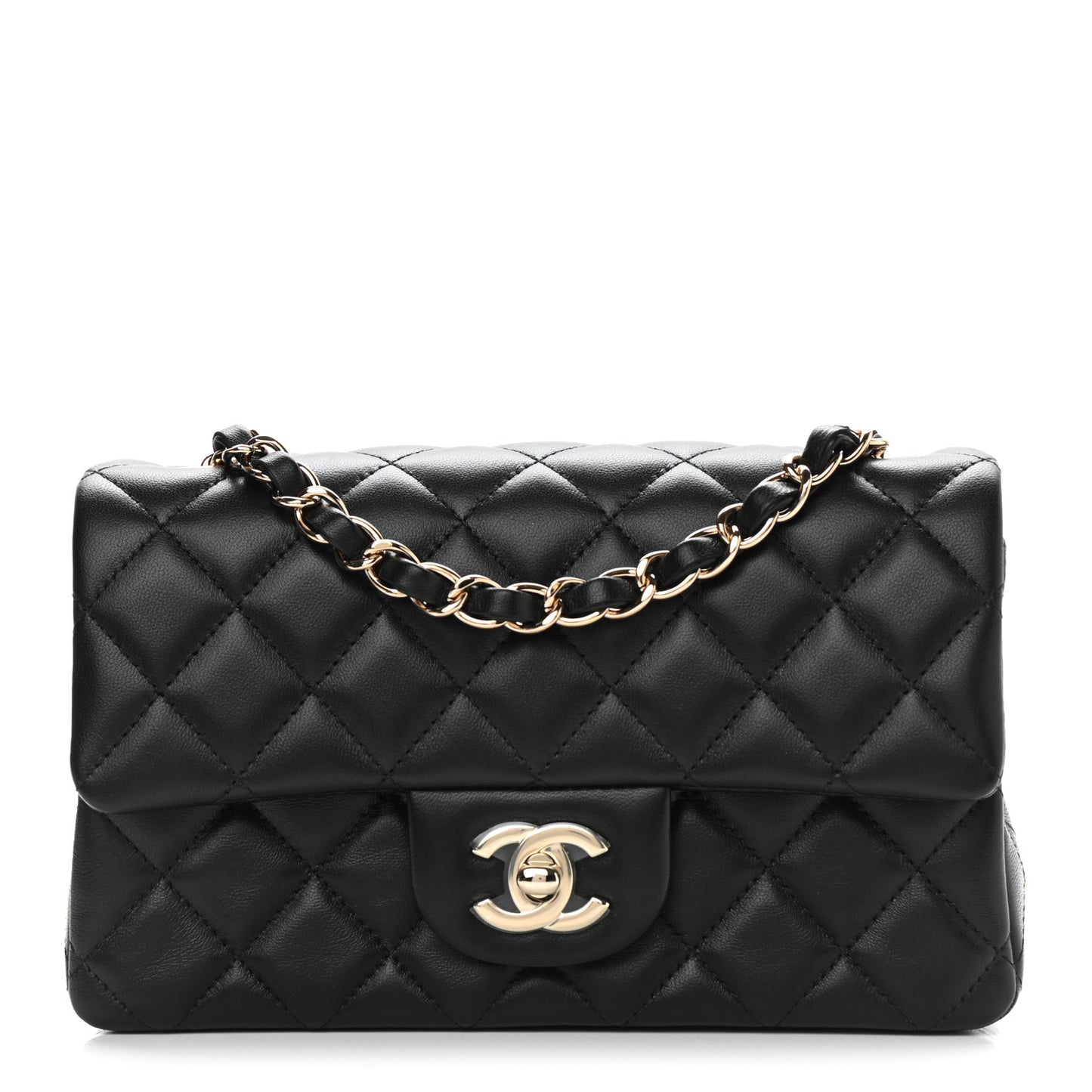 Lambskin Quilted Mini Rectangular Flap Black
