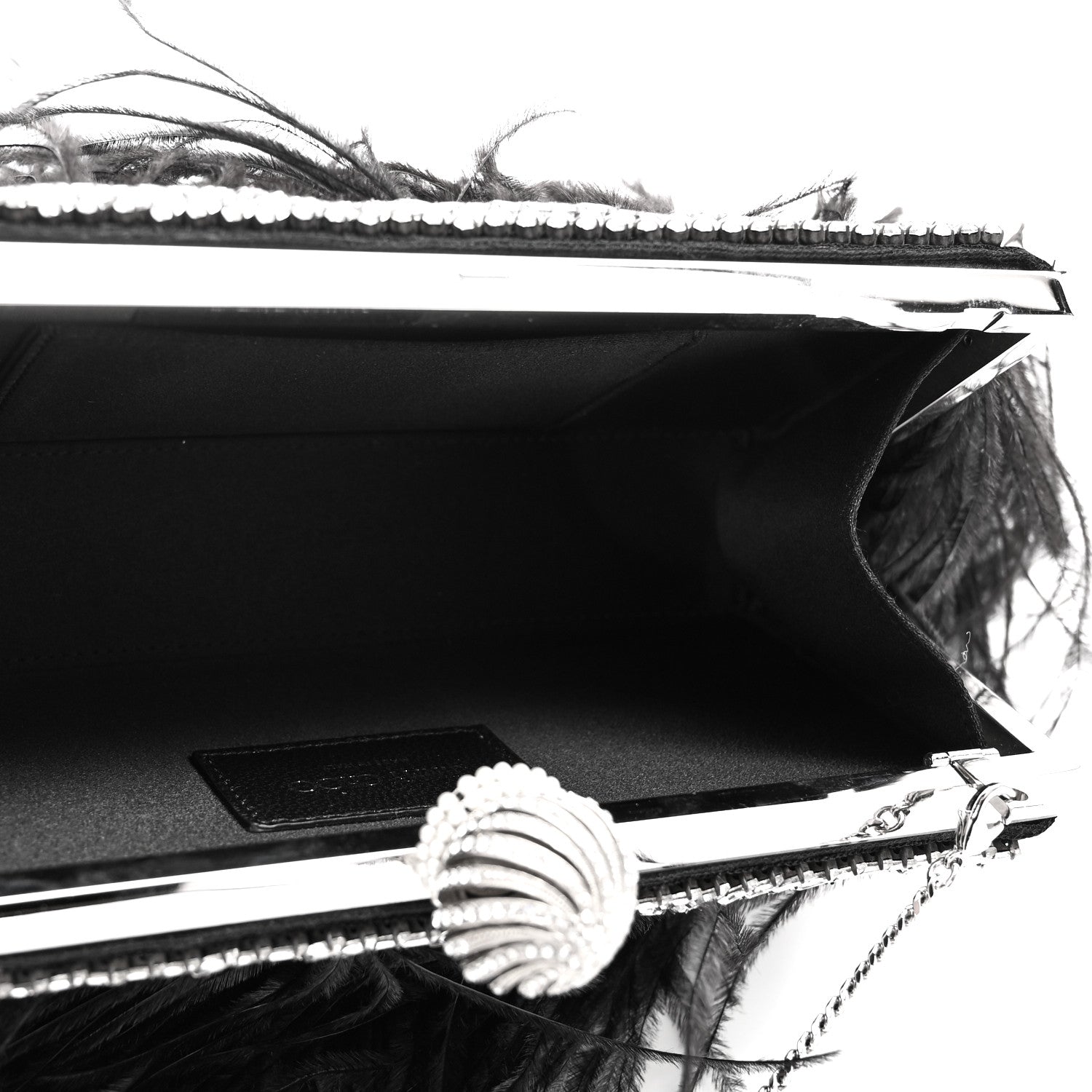 Jimmy Choo Satin Feather Crystal Embellished Celeste Clutch Black 5 of 9
