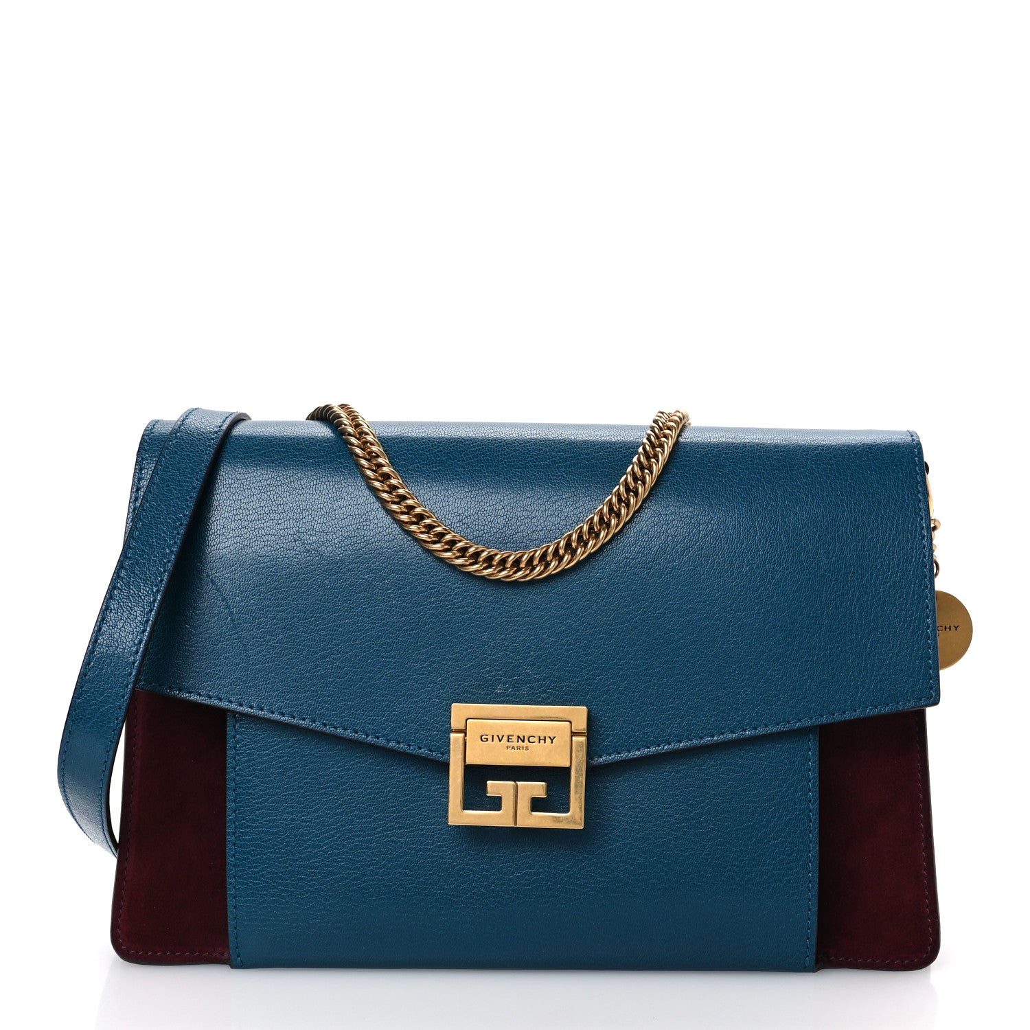 Givenchy Sugar Goatskin Suede Medium GV3 Shoulder Bag Blue Aubergine 1 of 10