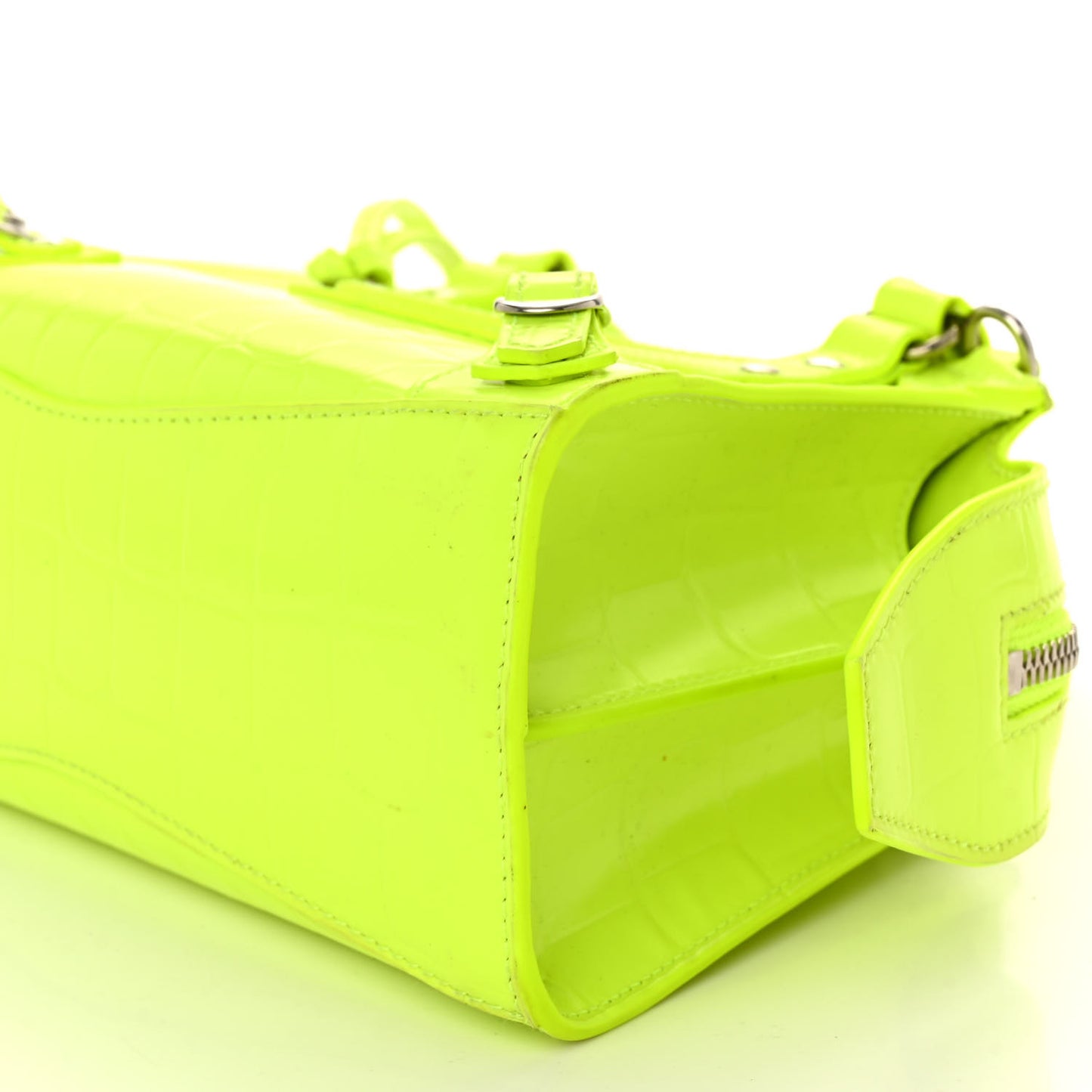 Semi Shiny Calfskin Crocodile Embossed Neo Classic Silver Hardware Mini City Fluo Yellow