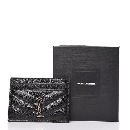 Saint Laurent Grain De Poudre Matelasse Chevron Monogram Credit Card Case Black 8 of 8