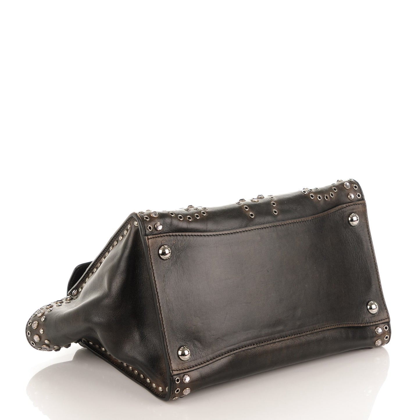 Vitello Vintage Studded Sound Twin Pocket Satchel Ebano