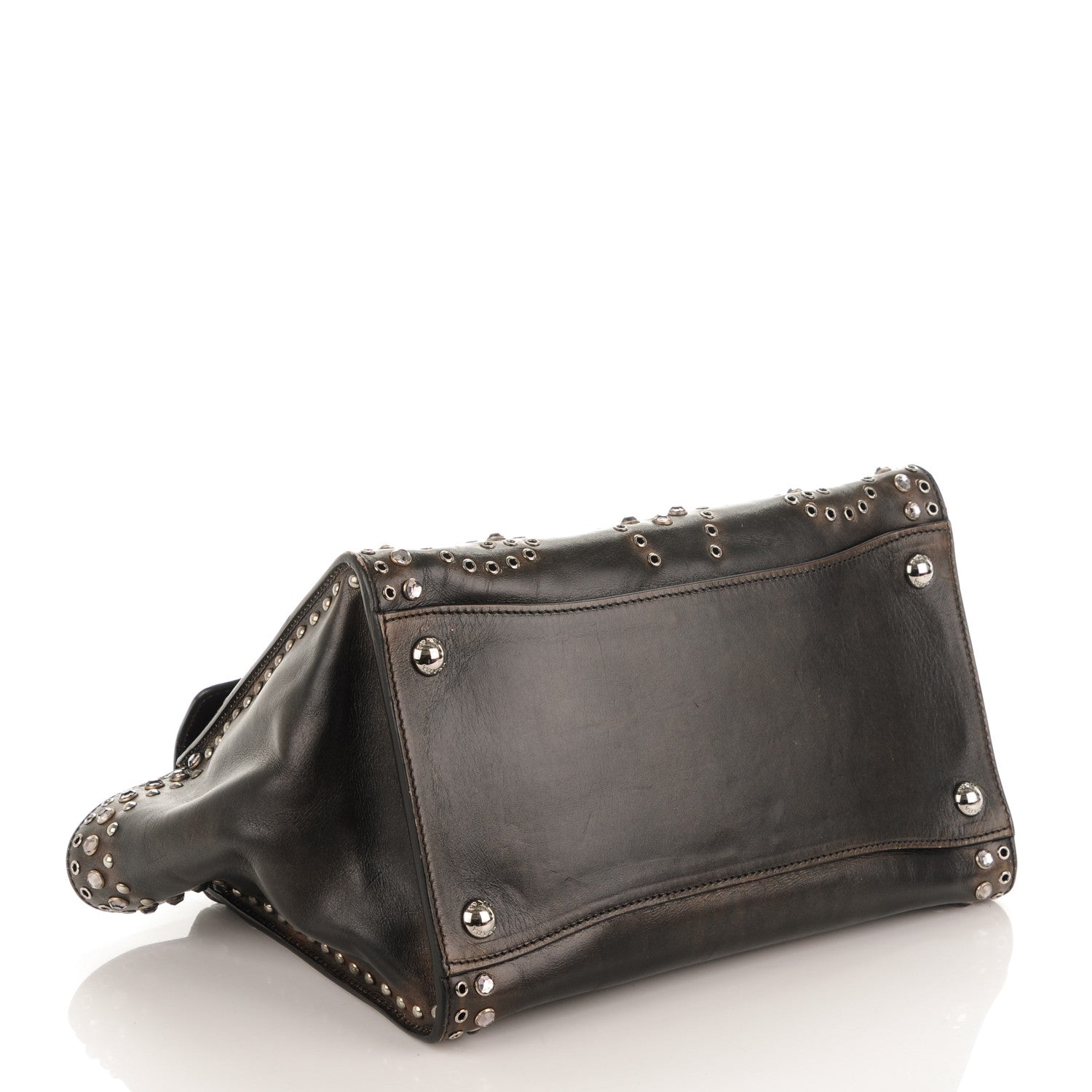 Prada Vitello Vintage Studded Sound Twin Pocket Satchel Ebano 4 of 8