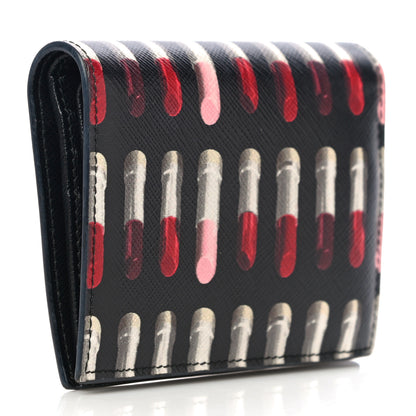 Prada Saffiano Lipstick Print Bi-Fold Wallet Black 3 of 9