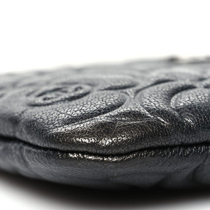 Chanel Goatskin Camellia Embossed Cosmetic Pouch Anthracite 9 of 11