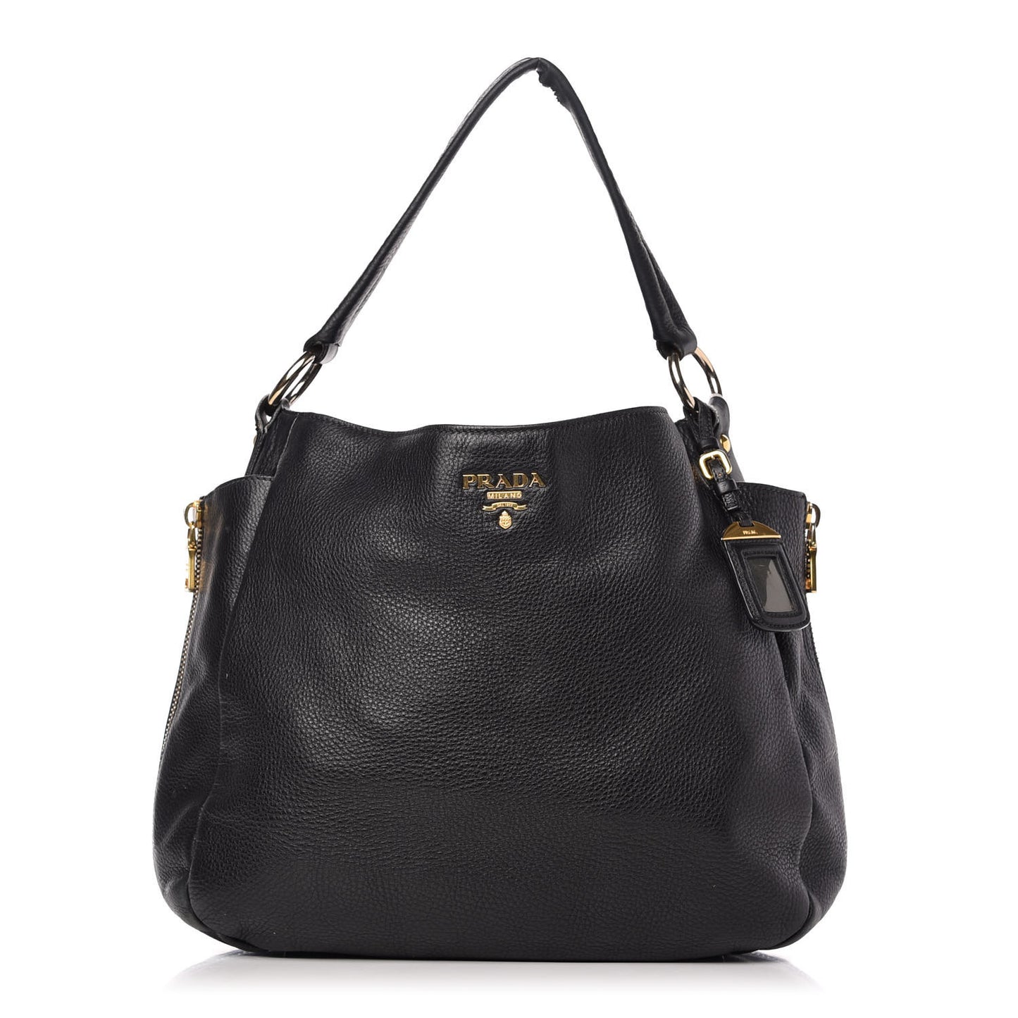 Vitello Daino Side Zip Pocket Hobo Black