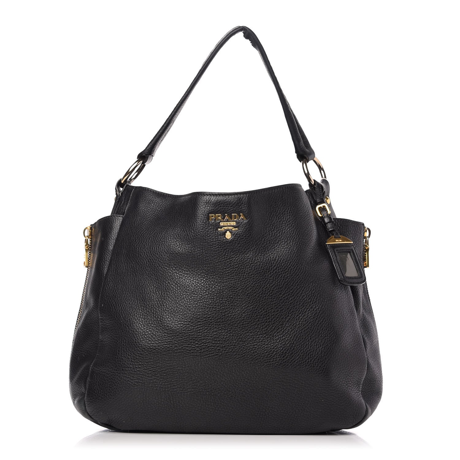 Prada Vitello Daino Side Zip Pocket Hobo Black 1 of 15