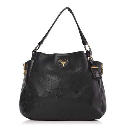 Prada Vitello Daino Side Zip Pocket Hobo Black 1 of 15