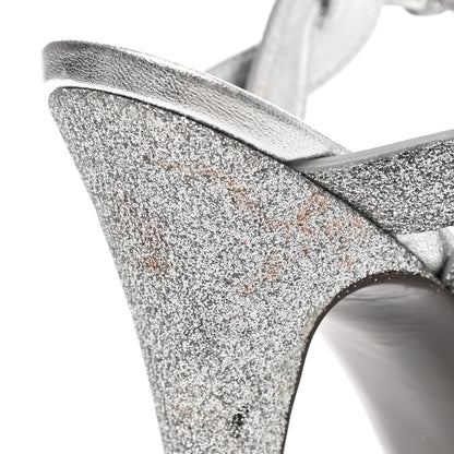 Saint Laurent Glitter Calfskin Tribute 105 Platform Sandals 37 Silver 9 of 11