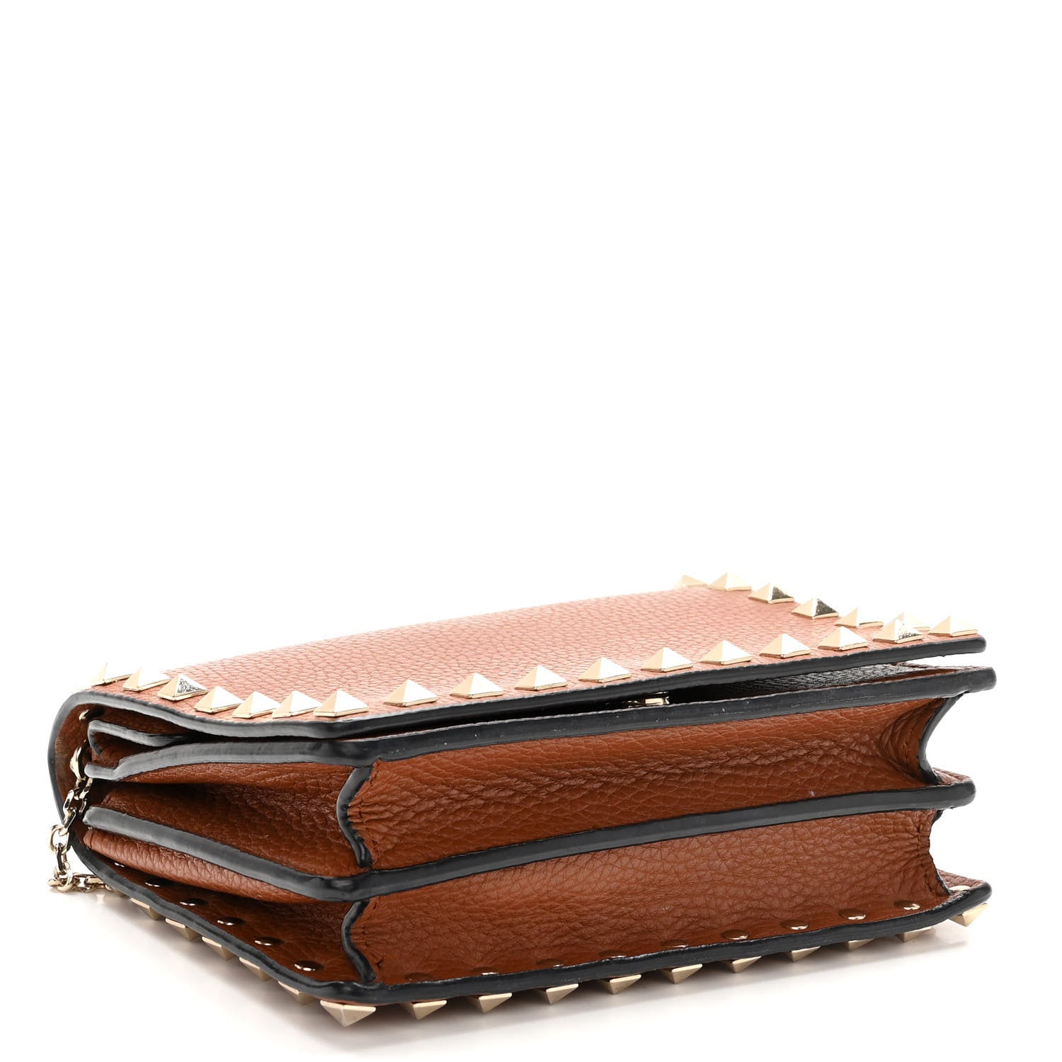 Valentino Garavani Pebbled Calfskin Rockstud Wallet On Chain Saddle Brown 4 of 9
