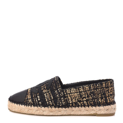 Chanel Metallic Tweed Grosgrain CC Espadrilles 39 Black Gold 1 of 11
