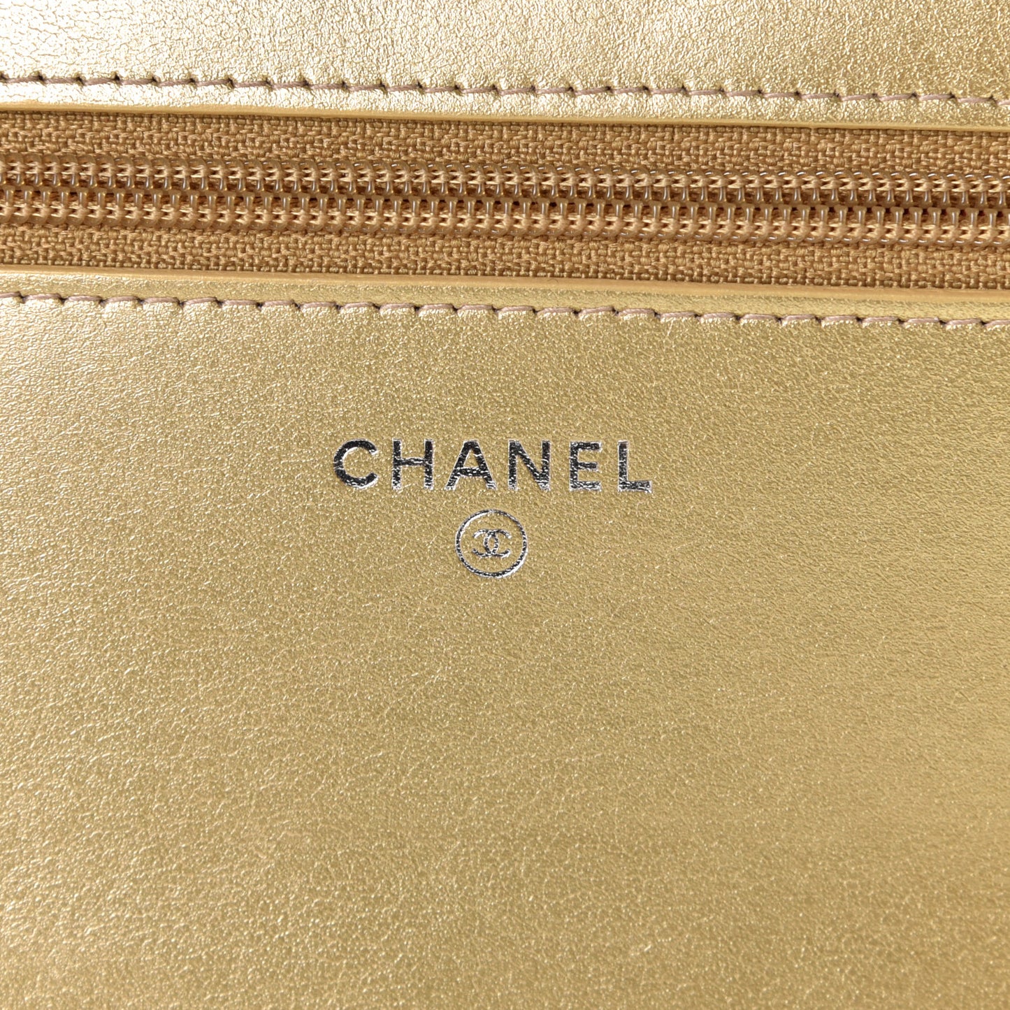 Metallic Aged Calfskin Quilted Gabrielle Wallet On Chain WOC Gold