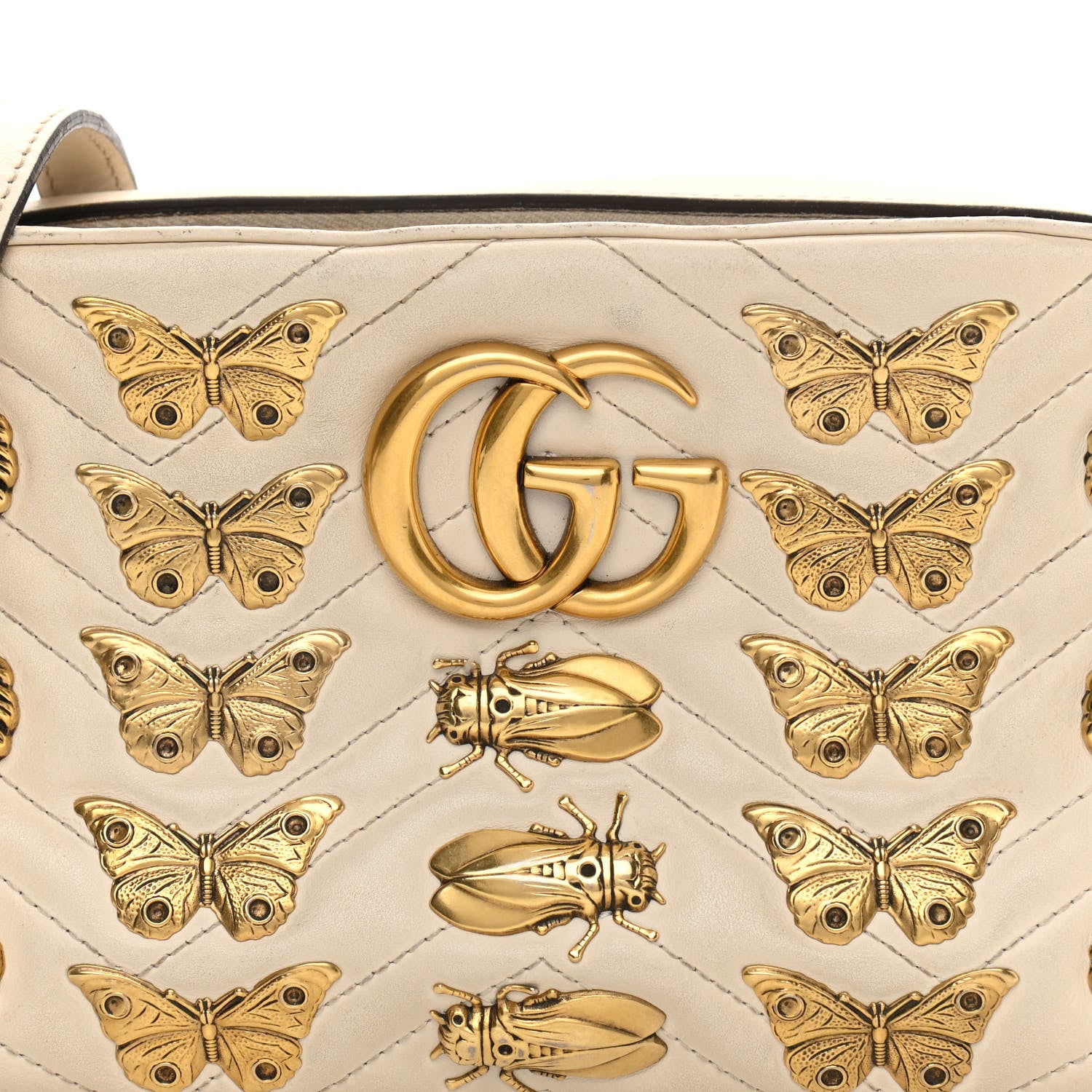 Gucci Calfskin Matelasse Animal Studs Small GG Marmont Chain Shoulder Bag White 8 of 14