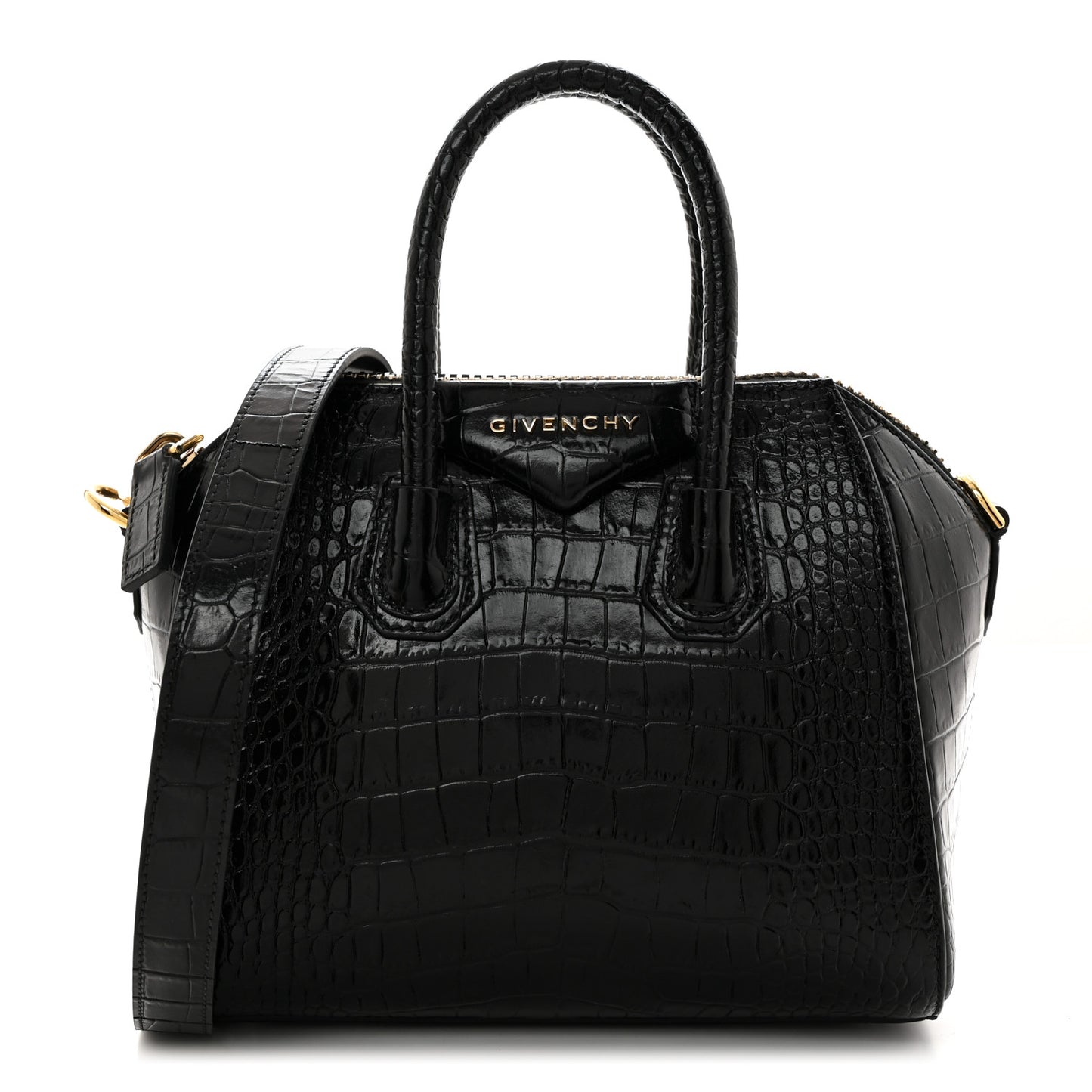 Calfskin Crocodile Embossed Mini Antigona Black