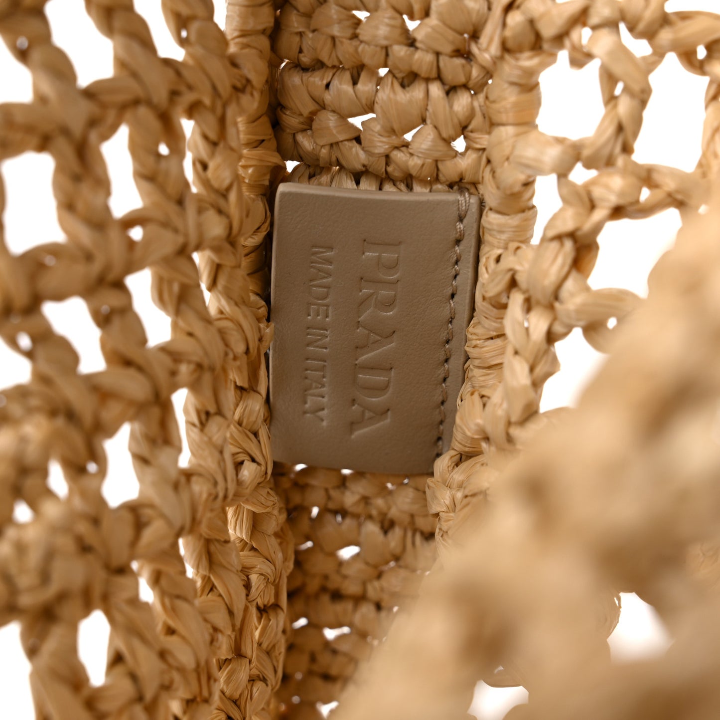 Yarn Raffia Effect Crochet Logo Embroidered Tote Bag Naturale