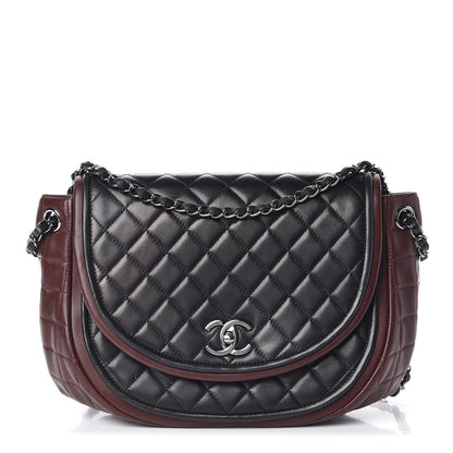 Chanel Lambskin Quilted Large Classic Twist Crescent Flap Black Burgundy 1 of 13