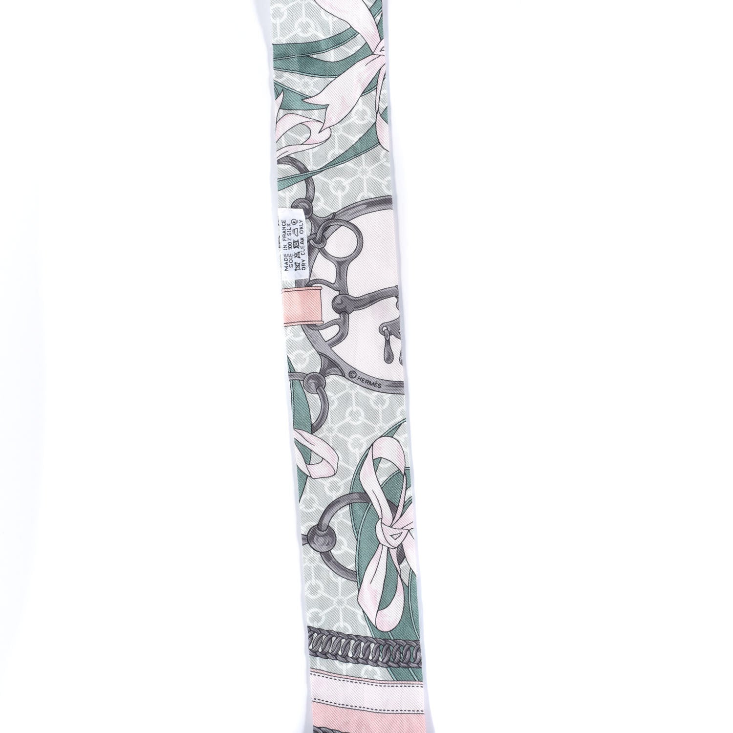 Hermes Silk La Promenade Du Matin Twilly Noir Rose Poudre Celadon 3 of 4