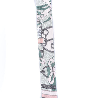 Hermes Silk La Promenade Du Matin Twilly Noir Rose Poudre Celadon 3 of 4