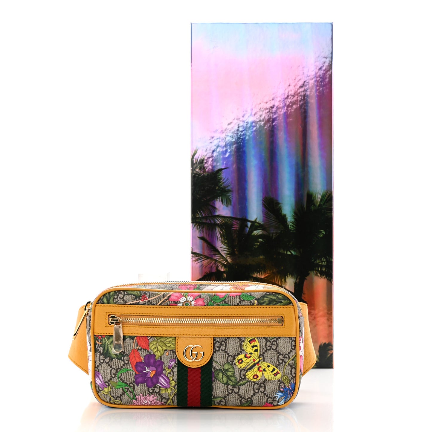 GG Supreme Monogram Flora Medium Ophidia Belt Bag Beige Multicolor Crop