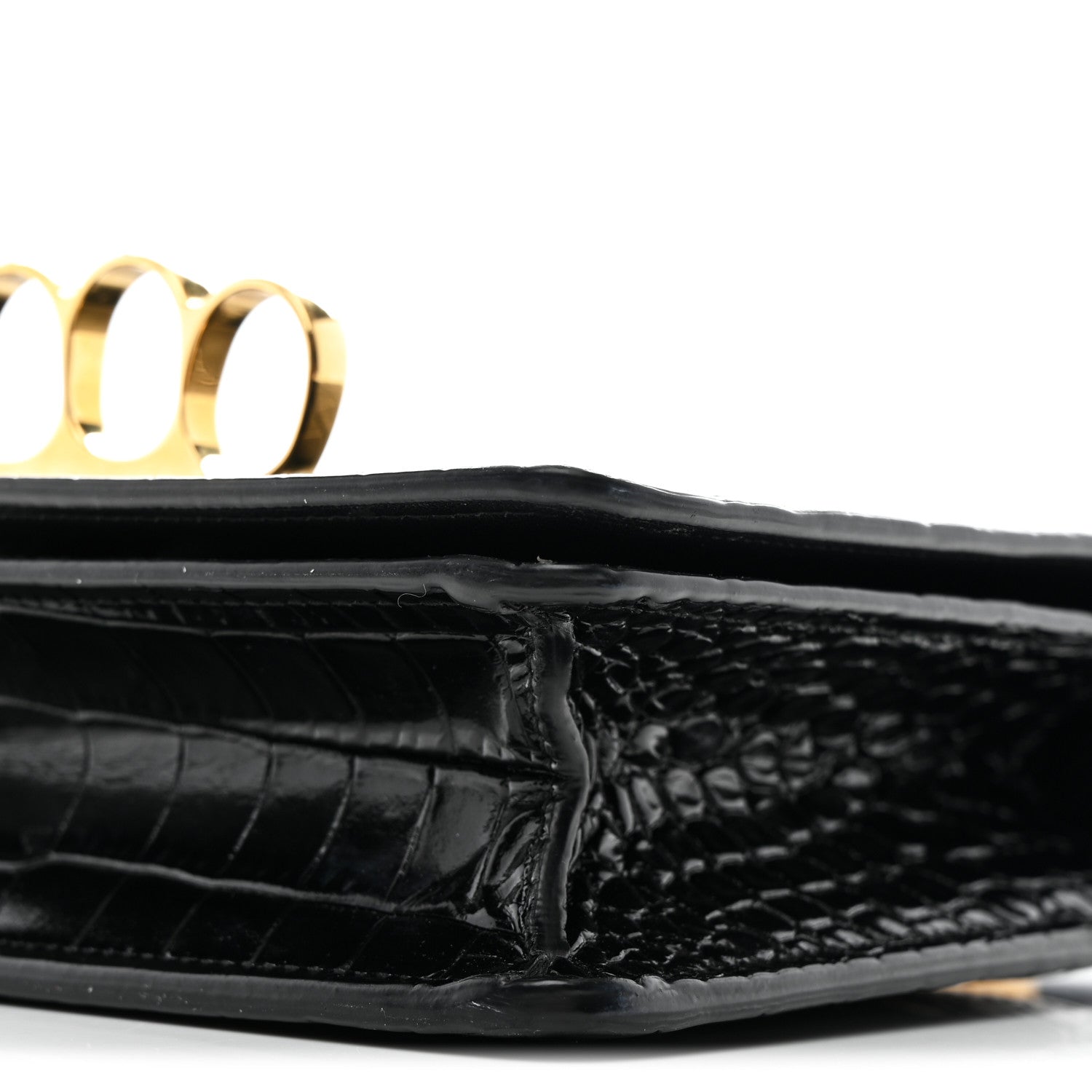 Alexander McQueen Calfskin Crocodile Embossed Four Ring Knuckle Crossbody Bag Black 10 of 12