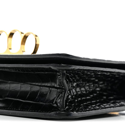 Alexander McQueen Calfskin Crocodile Embossed Four Ring Knuckle Crossbody Bag Black 10 of 12
