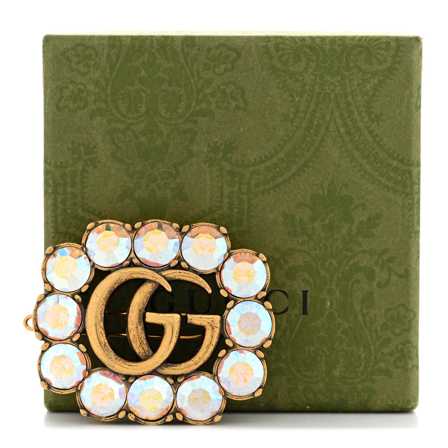 Metal Crystal Double G Brooch Aged Gold