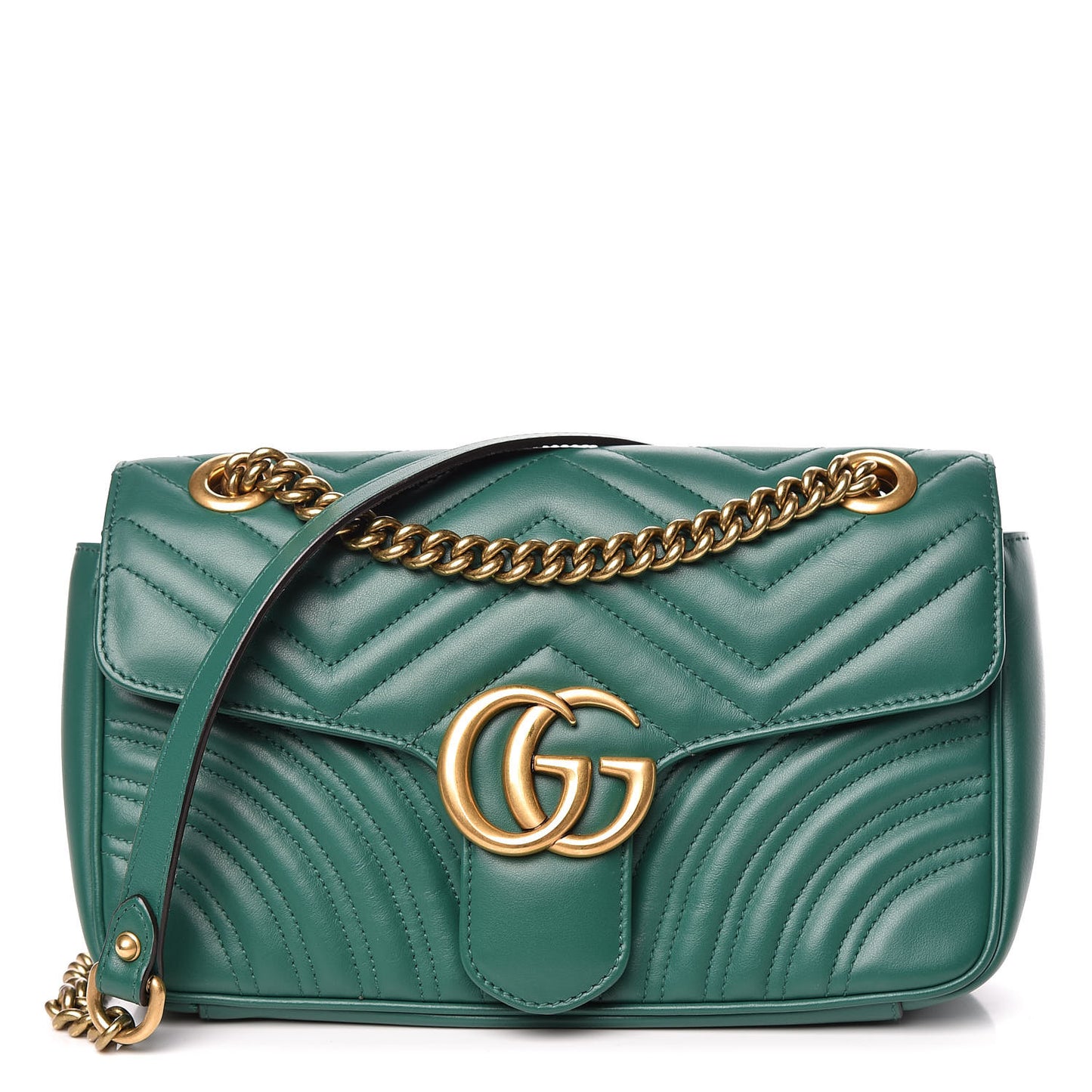 Calfskin Matelasse Small GG Marmont Shoulder Bag Emerald Green
