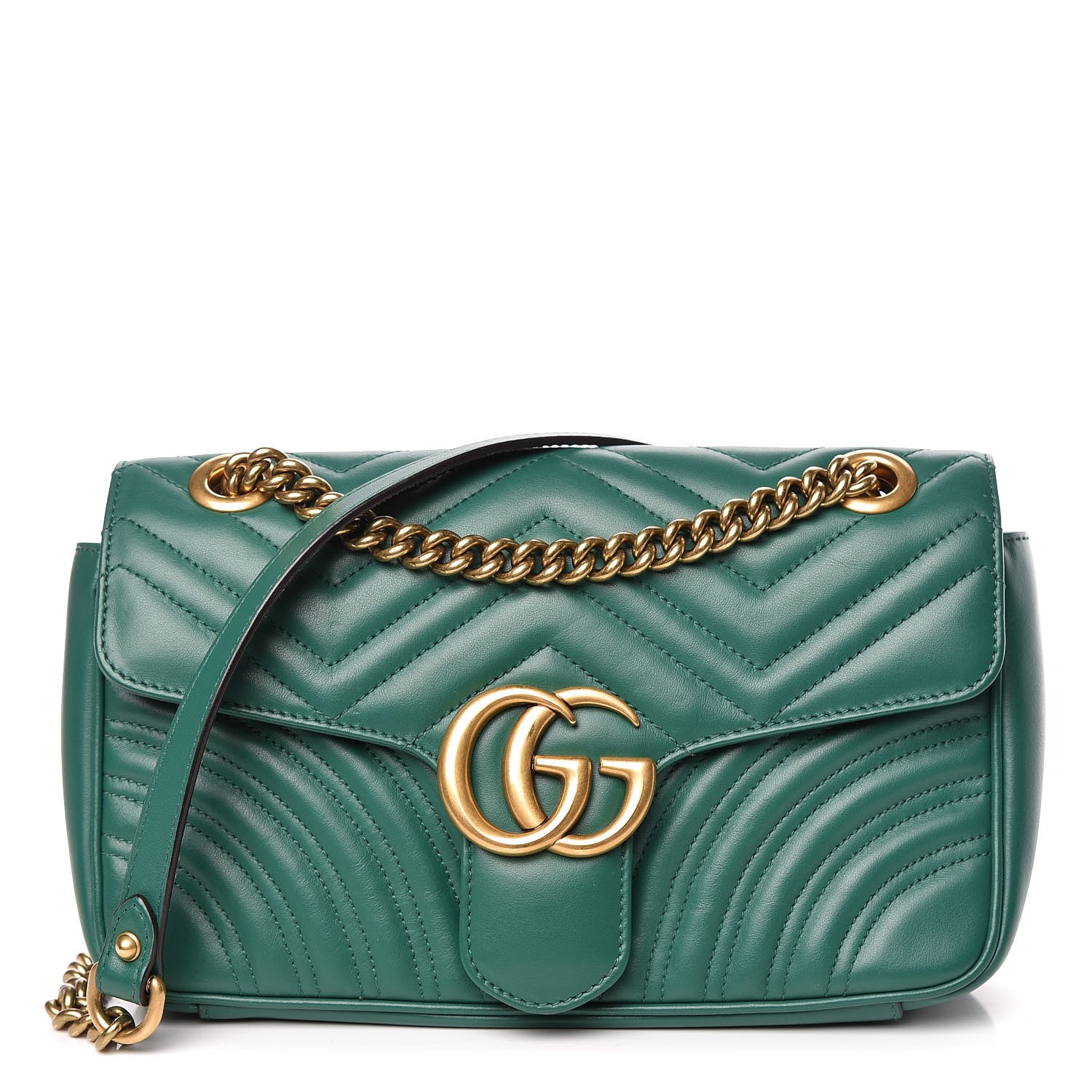 Gucci Calfskin Matelasse Small GG Marmont Shoulder Bag Emerald Green 1 of 12