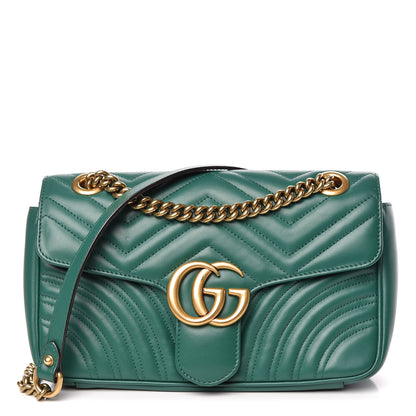 Gucci Calfskin Matelasse Small GG Marmont Shoulder Bag Emerald Green 1 of 12