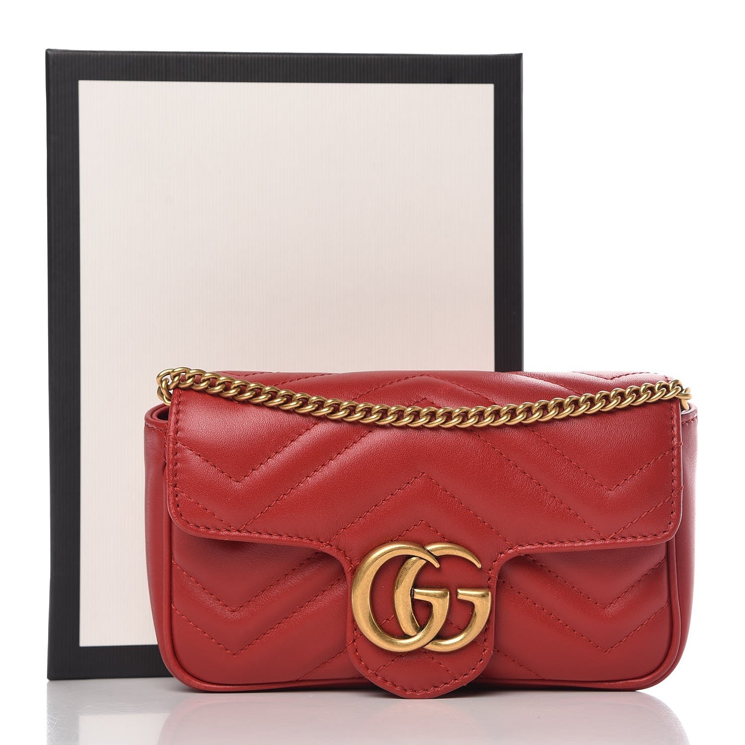 Gucci Calfskin Matelasse Super Mini GG Marmont Shoulder Bag Hibiscus Red 8 of 8