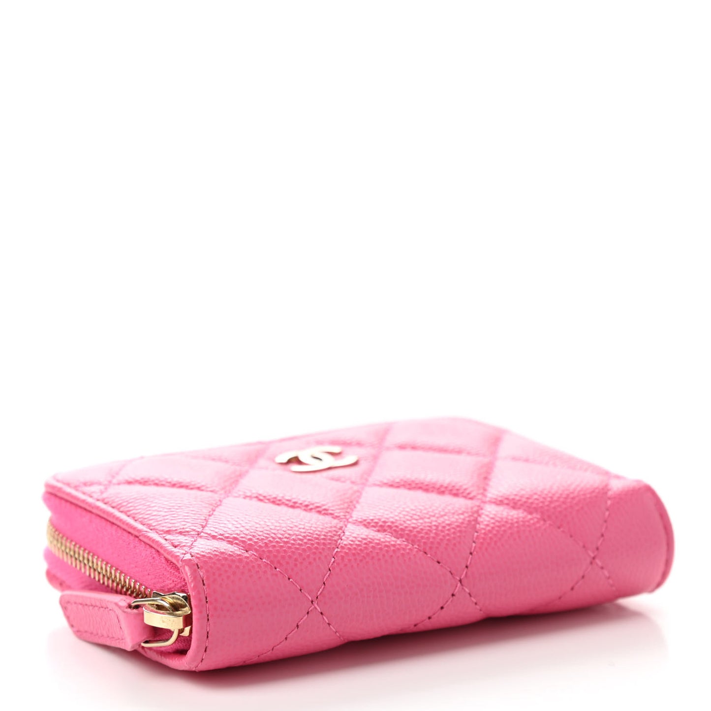 Caviar Quilted Zip Coin Purse Pink