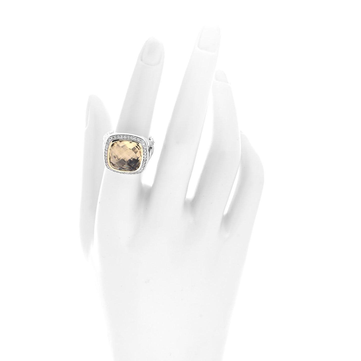 Sterling Silver 18K Yellow Gold Diamond Champagne Citrine 14mm Albion Ring 54 6.75