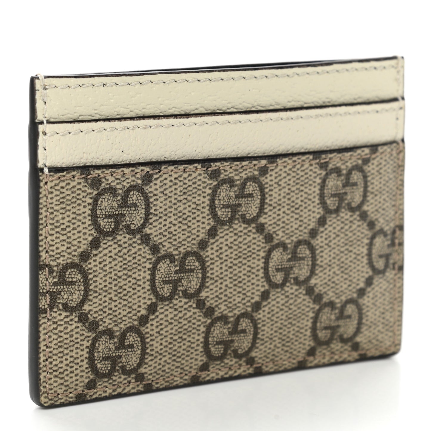GG Supreme Monogram Textured Calfskin Web Ophidia Card Holder Beige Ebony Mystic White