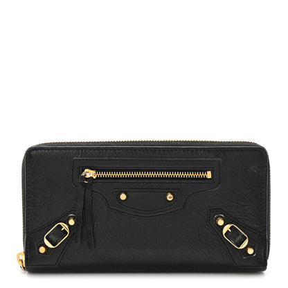 Balenciaga Agneau Classic Gold Hardware Continental Zip Around Wallet Black 1 of 6