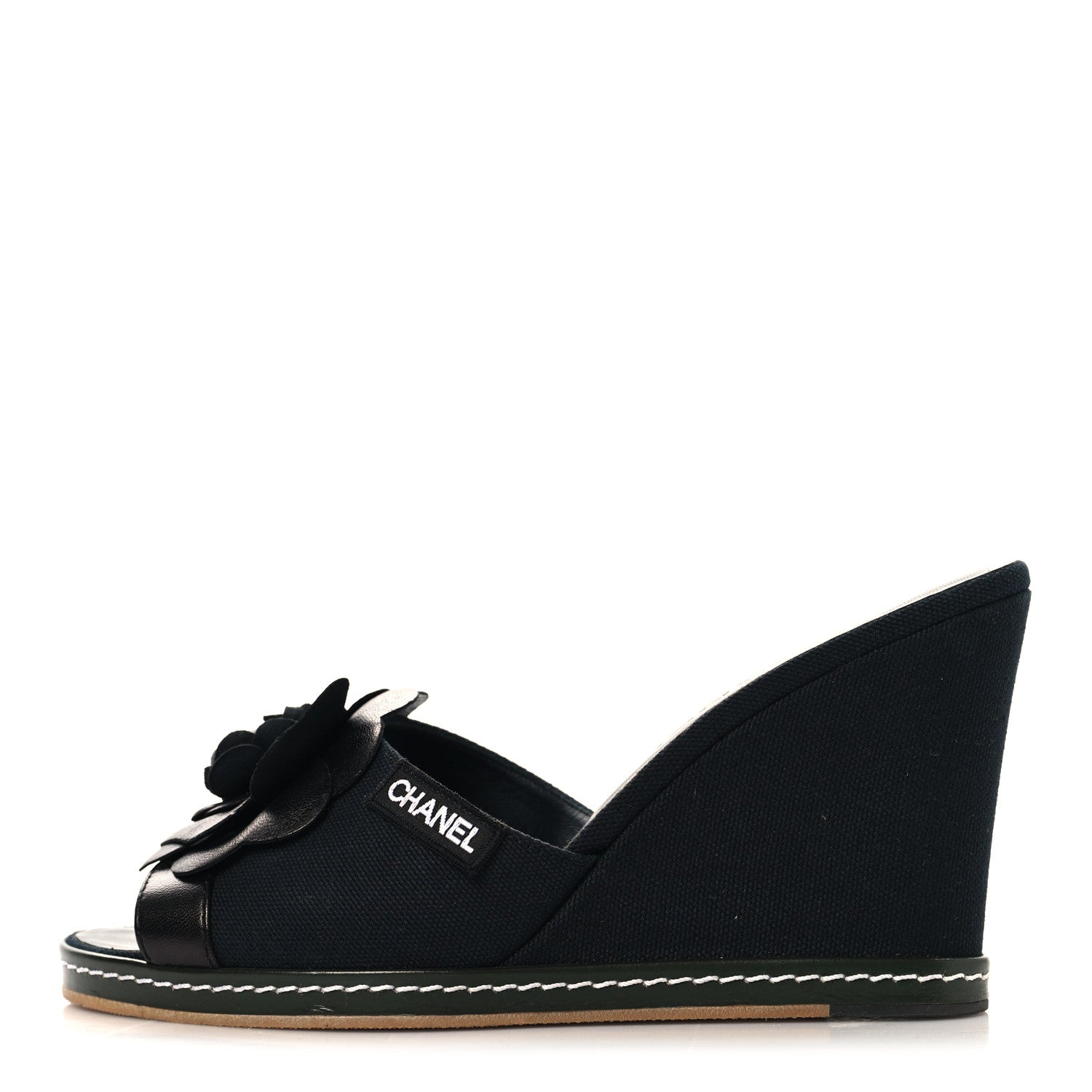 Chanel Canvas Camellia Wedge Sandals 38.5 Black 38.5 Black 1 of 11