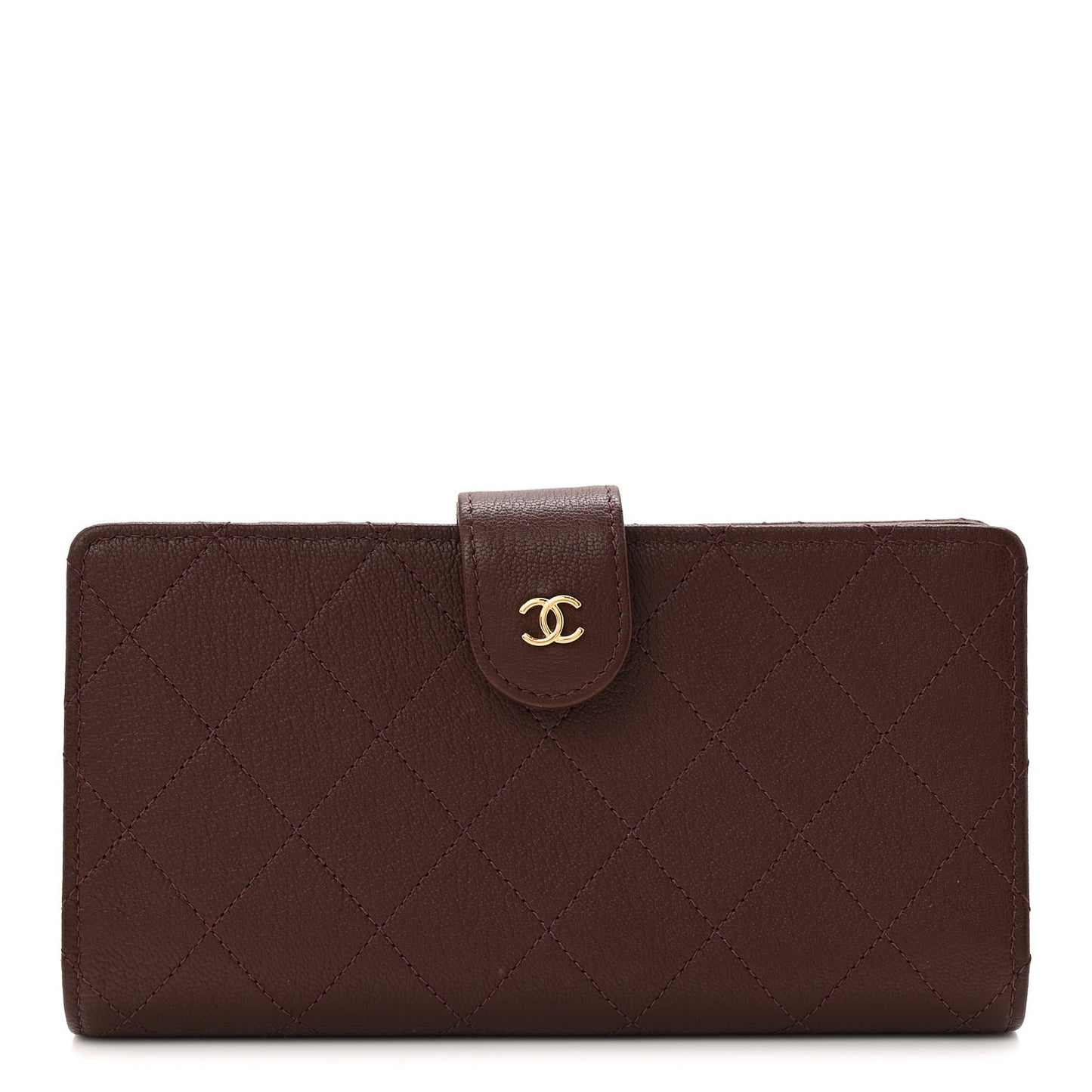 Goatskin Quilted French Long Wallet Burgundy