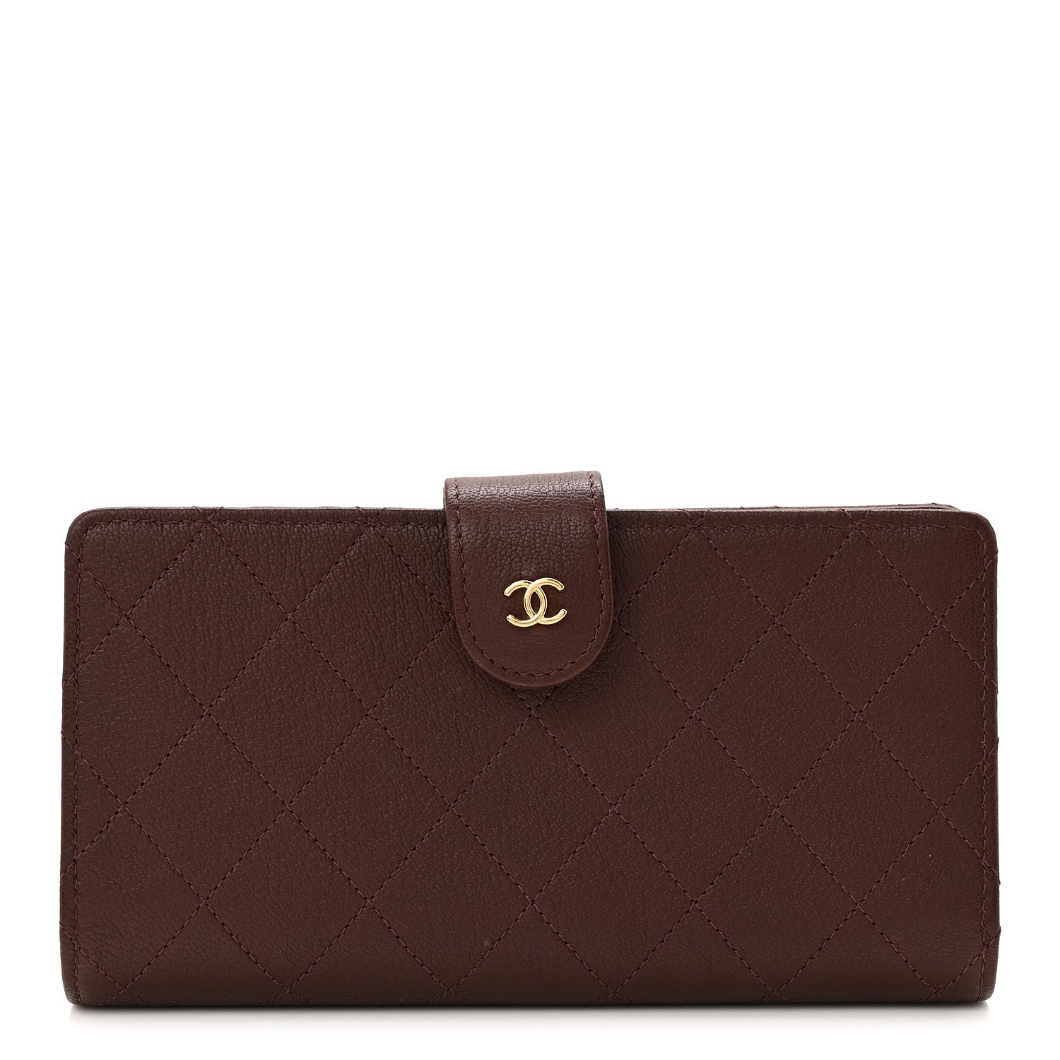 Chanel Goatskin Quilted French Long Wallet Burgundy 1 of 8