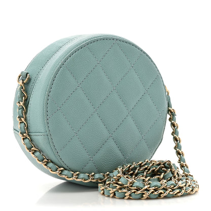 Chanel Caviar Quilted Round Clutch With Chain Light Blue 3 of 14