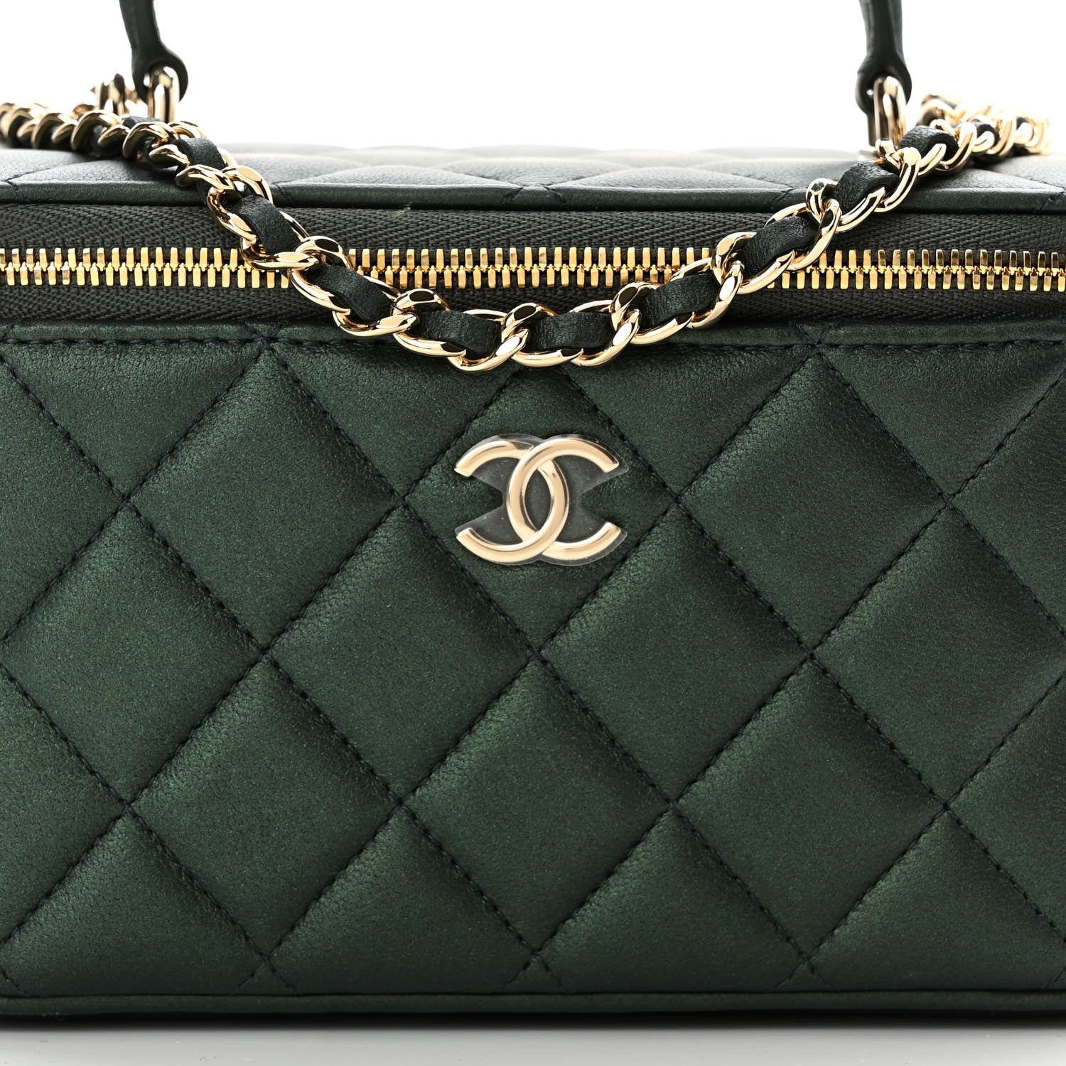 Chanel Iridescent Lambskin Quilted Small Top Handle Vanity Case With Chain Dark Green 8 of 11