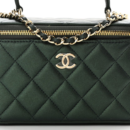 Chanel Iridescent Lambskin Quilted Small Top Handle Vanity Case With Chain Dark Green 8 of 11