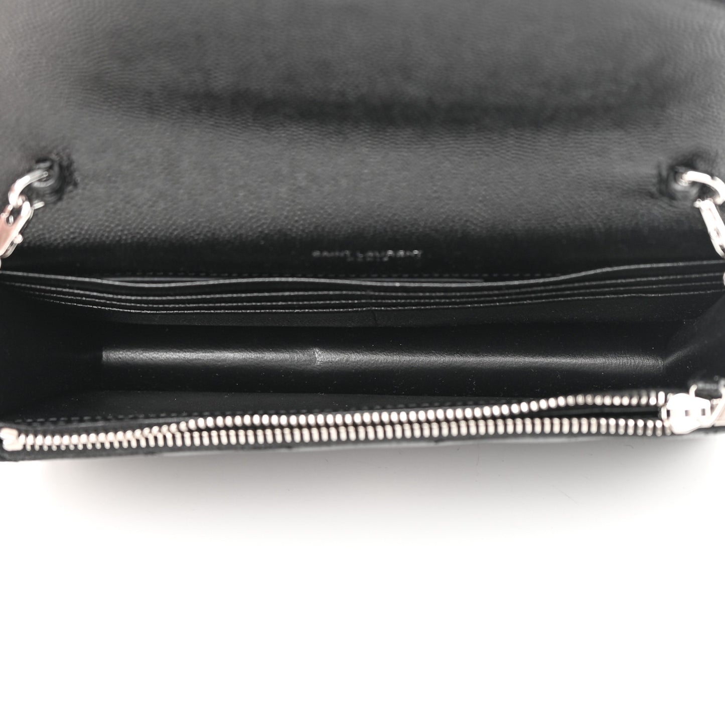 Grain De Poudre Matelasse Chevron Monogram Envelope Chain Wallet Black