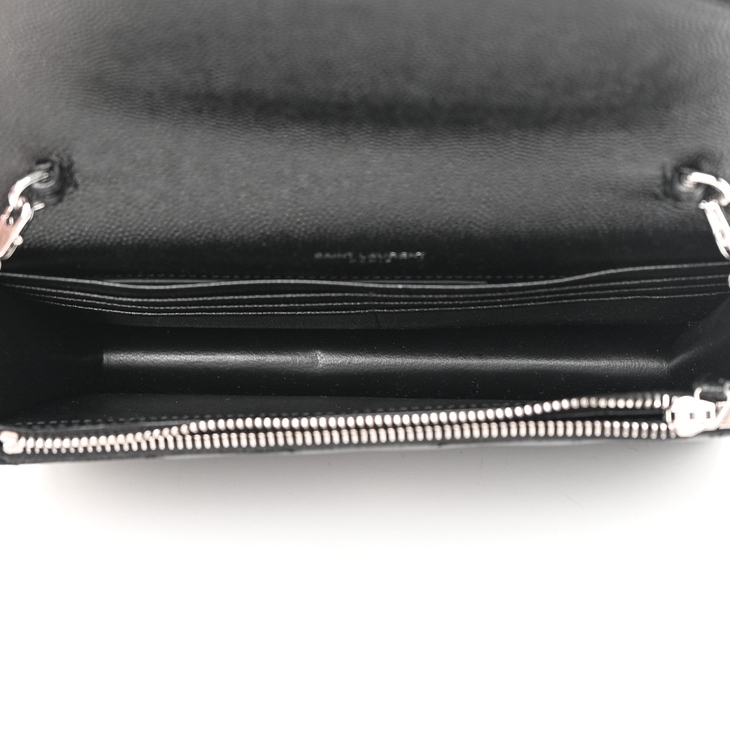 Saint Laurent Grain De Poudre Matelasse Chevron Monogram Envelope Chain Wallet Black 5 of 12