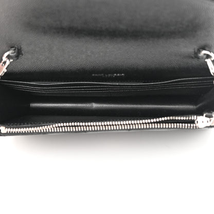 Saint Laurent Grain De Poudre Matelasse Chevron Monogram Envelope Chain Wallet Black 5 of 12