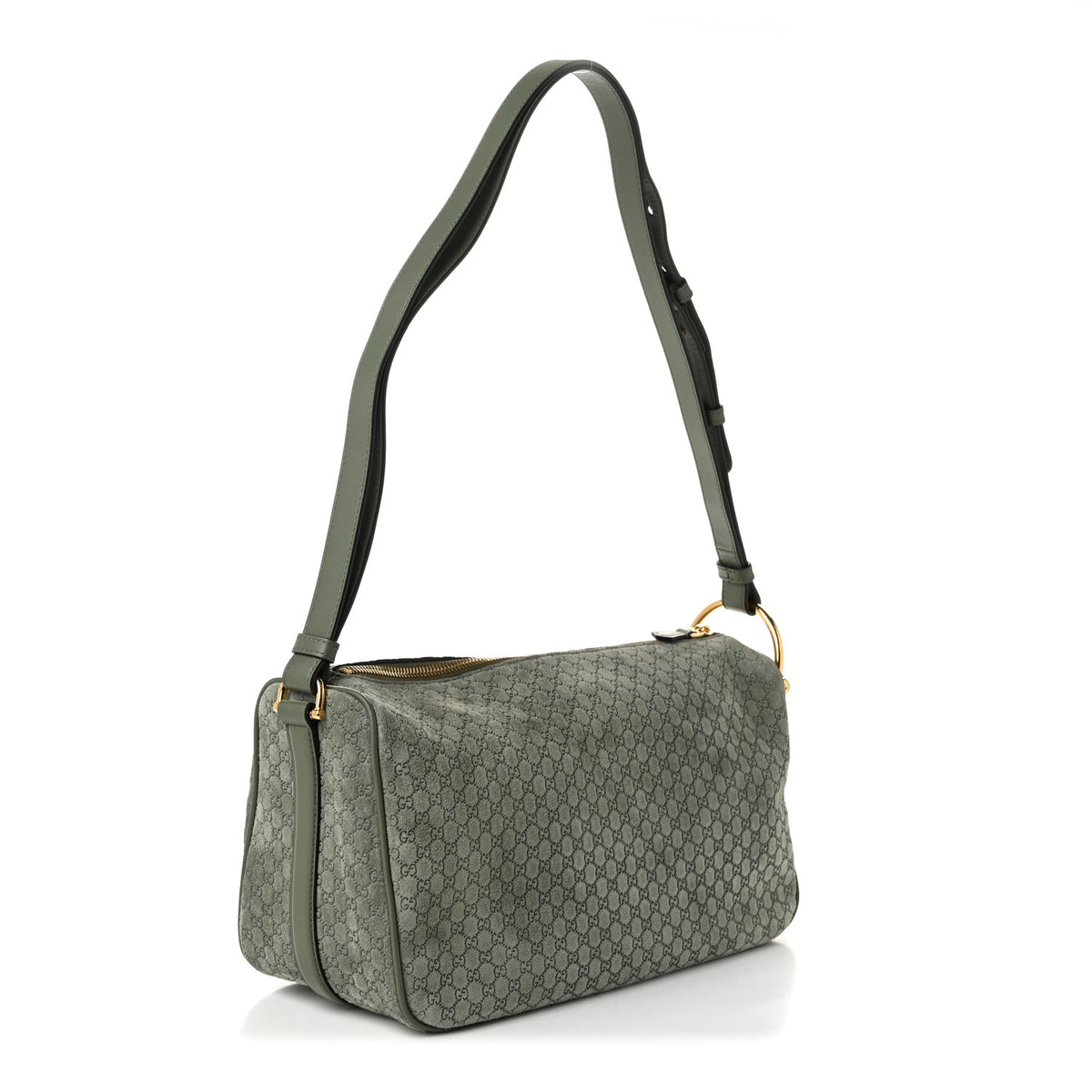 Gucci Suede GG Monogram Half Horsebit Medium Shoulder Bag Sage 3 of 11