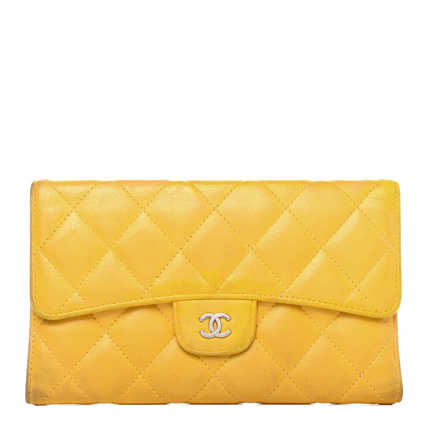 Lambskin Quilted Large Flap Wallet Yellow