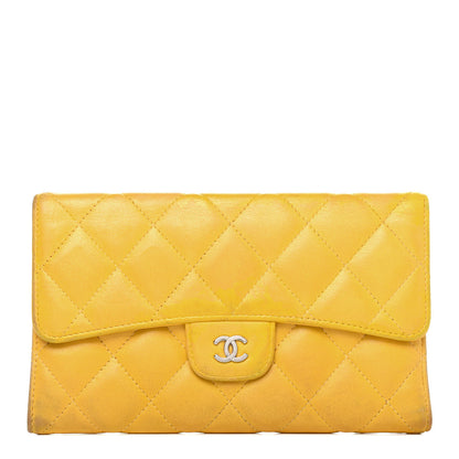 Chanel Lambskin Quilted Large Flap Wallet Yellow 1 of 23
