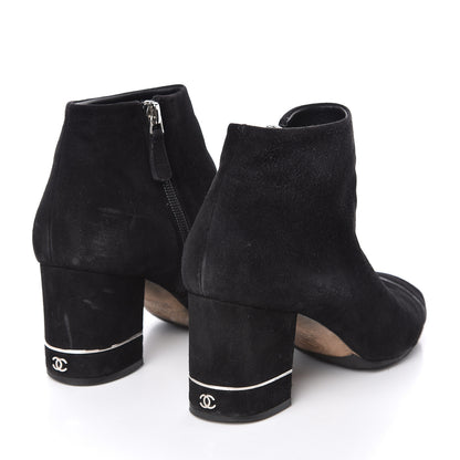 Chanel Suede CC Cap Toe Ankle Booties Boots 38.5 Black 4 of 11
